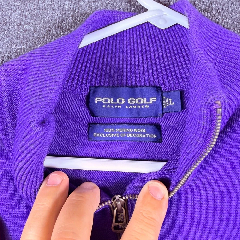 Polo Golf Ralph Lauren Purple 100% Merino Wool Quarter Zip Sweater Mens Large
